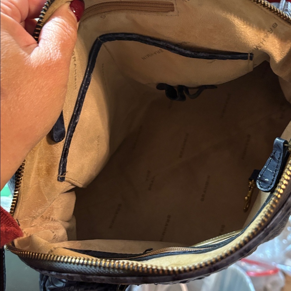 Brahmin Blue Embossed Leather Satchel - Picture 3 of 9